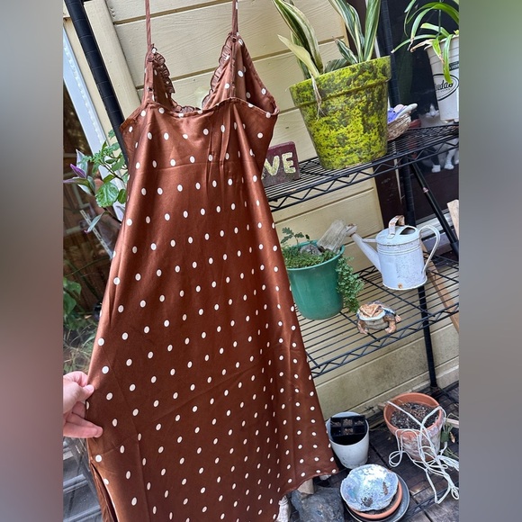 JAPNA  Brown Polkadot Pinup Style. Spaghetti Strap Midi Dress Size XL Hourglass - Picture 13 of 15